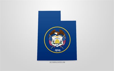 &quot;Utah Utah 3d bayrak, harita siluet, ABD Dışişleri, 3d sanat, Utah 3d bayrak, AMERİKA, Kuzey Amerika, Utah, coğrafya, Utah 3d siluet