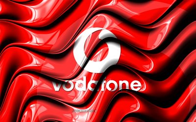 A Vodafone bandeira, 4k, bandeira vermelha, Bandeira da Vodafone, Arte 3D, Vodafone, operadoras de telefonia m&#243;vel, Grupo Vodafone, A Vodafone 3D bandeira