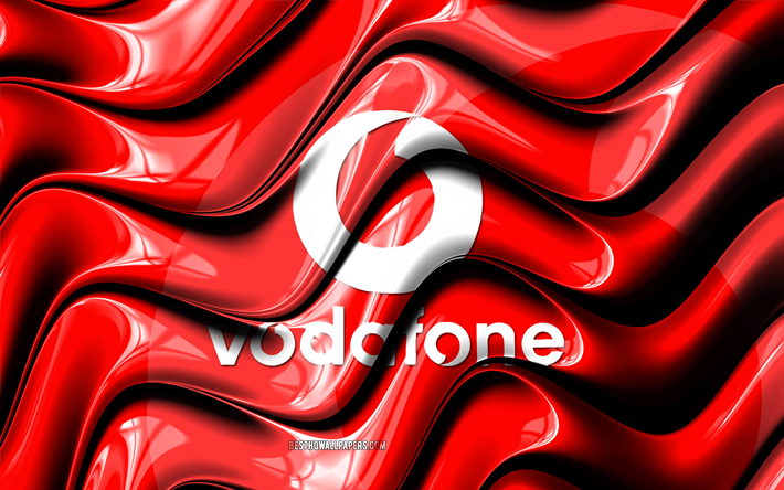 A Vodafone bandeira, 4k, bandeira vermelha, Bandeira da Vodafone, Arte 3D, Vodafone, operadoras de telefonia m&#243;vel, Grupo Vodafone, A Vodafone 3D bandeira
