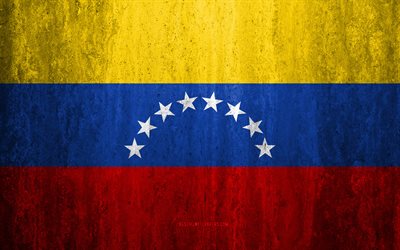 Venezuela bayrağı, 4k, taş arka plan, grunge bayrak, G&#252;ney Amerika, Venezuela bayrak, grunge sanat, ulusal semboller, Venezuela, taş doku