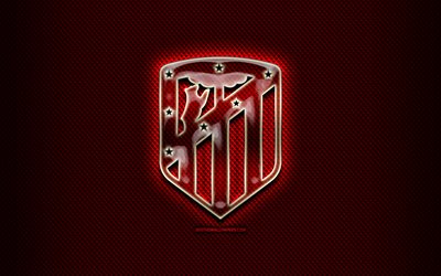 Atletico Madrid FC, glas logotyp, red rombiska bakgrund, LaLiga, fotboll, spansk fotbollsklubb, Atletico Madrid-logotyp, kreativa, Atletico Madrid, Spanien, Ligan