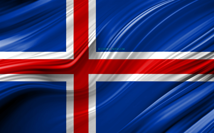 4k, Islandese, bandiera, paesi Europei, 3D onde, Bandiera dell&#39;Islanda, simboli nazionali, Islanda 3D, arte, Europa, Islanda