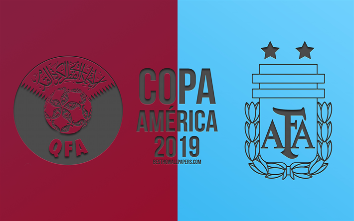 Qatar vs Argentiina, 2019 Copa America, jalkapallo-ottelu, promo, Copa America 2019 Brasilia, CONMEBOL, Etel&#228;-Amerikan Mestaruuskilpailut, creative art, Qatar, Argentiina, jalkapallomaajoukkue, jalkapallo