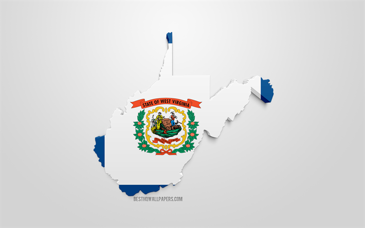 3d flag of West Virginia, map silhouette of West Virginia, US state, 3d art, West Virginia 3d flag, USA, North America, West Virginia, geography, West Virginia 3d silhouette