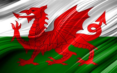 4k, Welsh flag, European countries, 3D waves, Flag of Wales, national symbols, Wales 3D flag, art, Europe, Wales