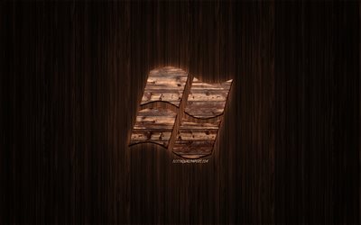 Logotipo do Windows, madeira logotipo, madeira de fundo, Windows, emblema, marcas, arte em madeira