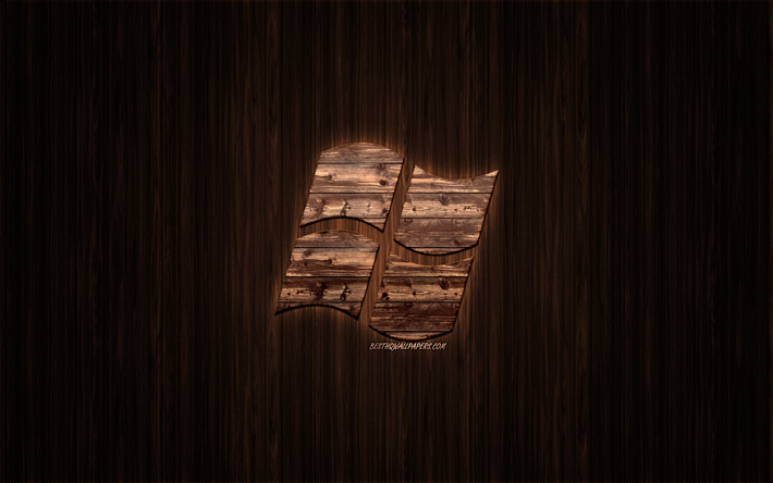Logotipo de Windows, de madera logo, fondo de madera, Ventanas, emblema, marcas, arte en madera