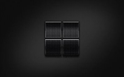 Microsoft logo noir, cr&#233;ative, le m&#233;tal de la grille d&#39;arri&#232;re-plan, le syst&#232;me d&#39;exploitation Microsoft nouveau logo, marques, Microsoft