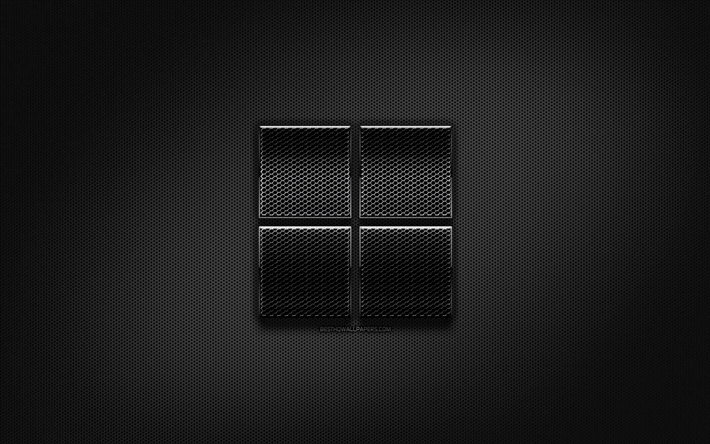 Microsoft siyah logo, yaratıcı, metal ızgara arka plan, OS, Microsoft yeni logo, marka, Microsoft