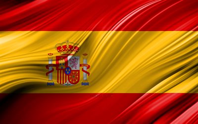 4k, Spanska flaggan, Europeiska l&#228;nder, 3D-v&#229;gor, Spansk flagg, nationella symboler, Spanien 3D-flagga, konst, Europa, Spanien
