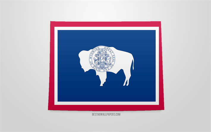 3d-flagga i Wyoming, karta siluett of Wyoming, AMERIKANSKA staten, 3d-konst, Wyoming 3d-flagga, USA, Nordamerika, Wyoming, geografi, Wyoming 3d siluett