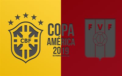 Brazil vs Venezuela, 2019 Copa America, football match, promo, Copa America 2019 Brazil, CONMEBOL, South American Football Championship, creative art, Brazil, Venezuela, national football team, football