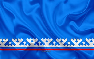 旗のYamalo-Nenets自律Okrug, 4k, 絹の旗を, 連邦科目ロシア, Yamalo-Nenets自律Okrugフラグ, ロシア, シルクの質感, ロシア連邦
