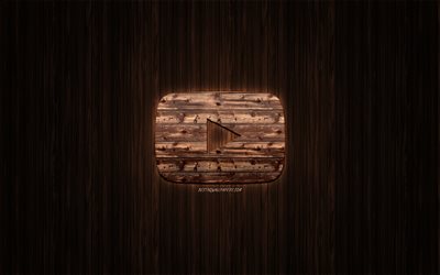 YouTube logo, logo en bois, en bois, fond, YouTube, embl&#232;me, marques, en bois art