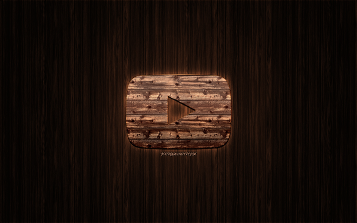 YouTube-logo, puinen logo, puinen tausta, YouTube, tunnus, merkkej&#228;, puinen art