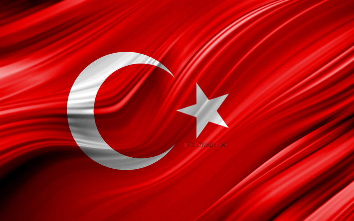 4k, drapeau turc, les pays Europ&#233;ens, la 3D, les vagues, le Drapeau de la Turquie, les symboles nationaux, la Turquie 3D drapeau, l&#39;art, l&#39;Europe, la Turquie