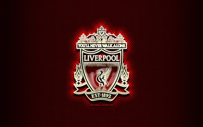 Liverpool FC, cam logosu, kırmızı eşkenar arka plan, LFC, Premier Lig, futbol, İngiliz Futbol Kul&#252;b&#252;, Liverpool logo, yaratıcı, Liverpool, İngiltere