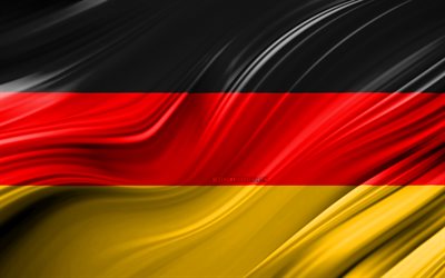 4k, tedesco, bandiera, paesi Europei, 3D onde, Bandiera della Germania, simboli nazionali, Germania 3D, arte, Europa, Germania