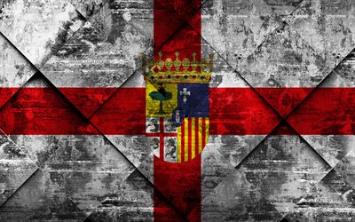 Bandeira de Sarago&#231;a, 4k, grunge arte, rombo textura grunge, prov&#237;ncia espanhola, Sarago&#231;a bandeira, Espanha, s&#237;mbolos nacionais, Sarago&#231;a, prov&#237;ncias da Espanha, arte criativa