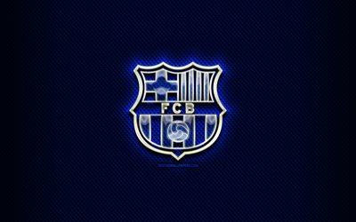 Barcelona FC, cam logosu, mavi eşkenar arka plan, LaLiga, futbol, İspanyol Futbol Kul&#252;b&#252;, FCB, Barcelona logo, yaratıcı, Barcelona, Spain