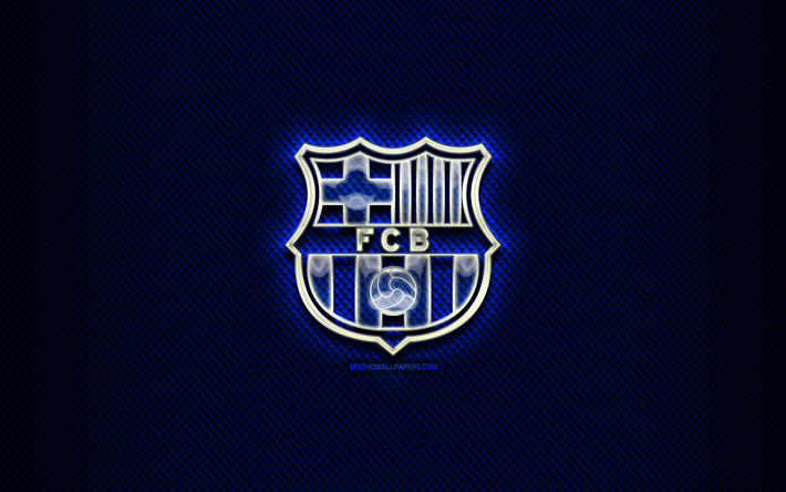 Barcellona FC, logo di vetro, blu rombico sfondo, LaLiga, calcio, squadra di calcio spagnola, FCB, Barcellona, logo, creativo, Spagna