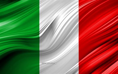 4k, イタリア国旗, 欧州諸国, 3D波, 旗のイタリア, 国立記号, イタリア3Dフラグ, 美術, 欧州, イタリア