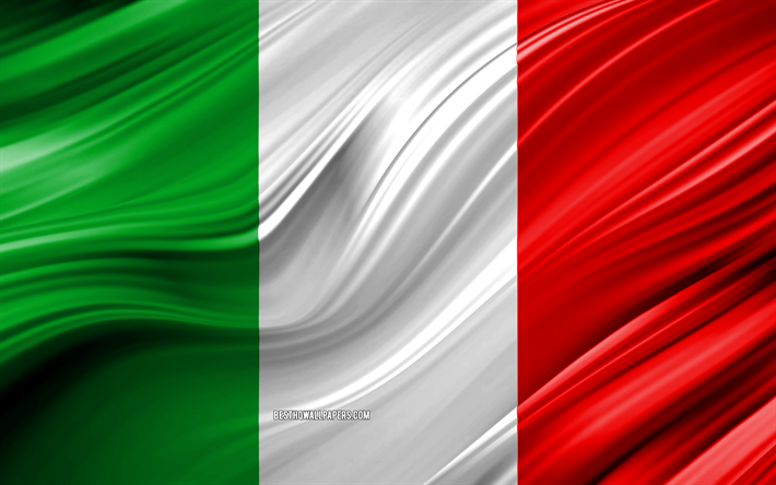 4k, Italian flag, European countries, 3D waves, Flag of Italy, national symbols, Italy 3D flag, art, Europe, Italy