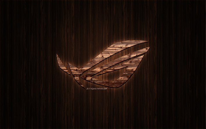 ROG logotipo de madera, logotipo, Republic Of Gamers de ASUS, fondo de madera, ROG, emblemas, marcas, arte en madera