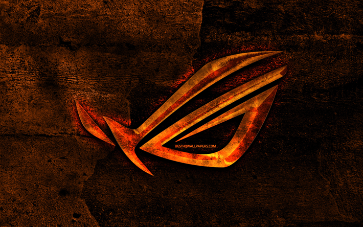 RoG fiery logo, Republic Of Gamers, orange stone background, RoG, creative, RoG logo, brands