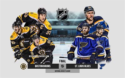 Boston Bruins vs St Louis Blues, 2019 Stanley Cup-Finaaliin, NHL, mainosmateriaali, joukkueen johtajat, National Hockey League, j&#228;&#228;kiekko-ottelu, lopullinen, Zdeno Chara, USA, j&#228;&#228;kiekko
