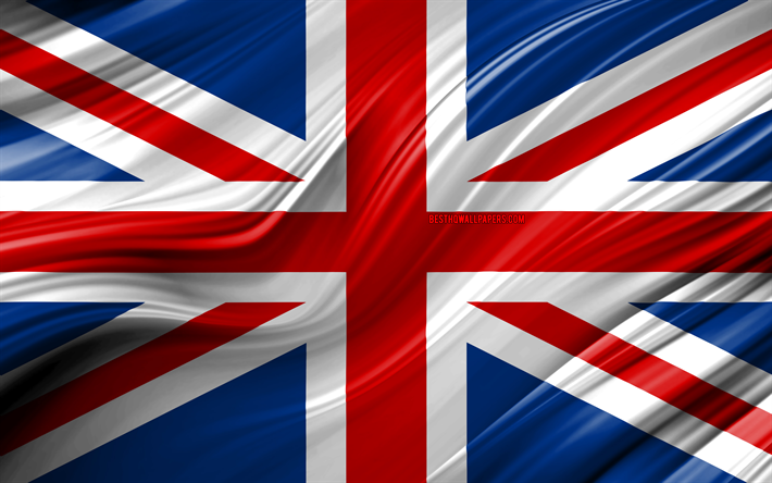 4k, المملكة المتحدة العلم, الاتحاد جاك, البلدان الأوروبية, 3D الموجات, علم المملكة المتحدة, الرموز الوطنية, المملكة المتحدة 3D العلم, علم الاتحاد, الفن, أوروبا, المملكة المتحدة