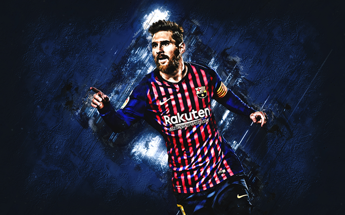Lionel Messi (FC Barcelona), calciatore Argentino, attaccante, calcio stella, la pietra blu di sfondo, La Liga, Spagna, Catalogna, Barcellona, calcio, Messi