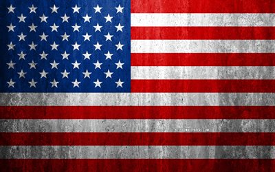 Bandera de los EEUU, 4k, piedra de fondo, bandera Estadounidense, grunge bandera, Am&#233;rica del Norte, la bandera de estados UNIDOS, el grunge de arte, los s&#237;mbolos nacionales, los estados UNIDOS, la piedra de textura