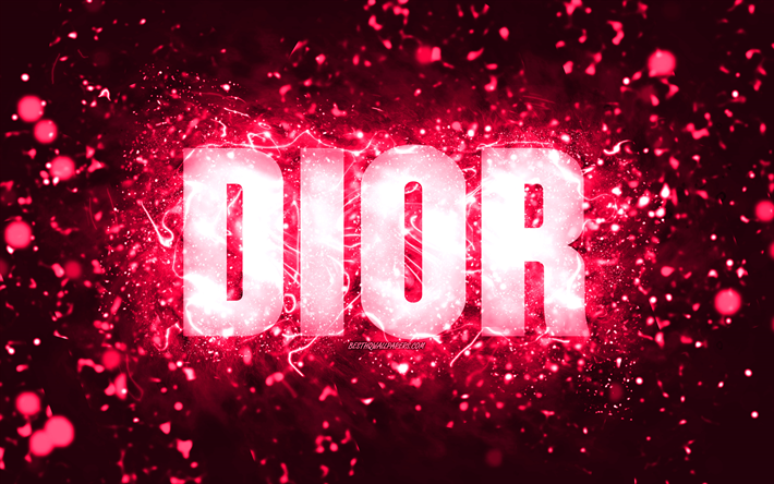 Happy Birthday Dior, 4k, pink neon lights, Dior name, creative, Dior Happy Birthday, Dior Birthday, popular american female names, picture with Dior name, Dior