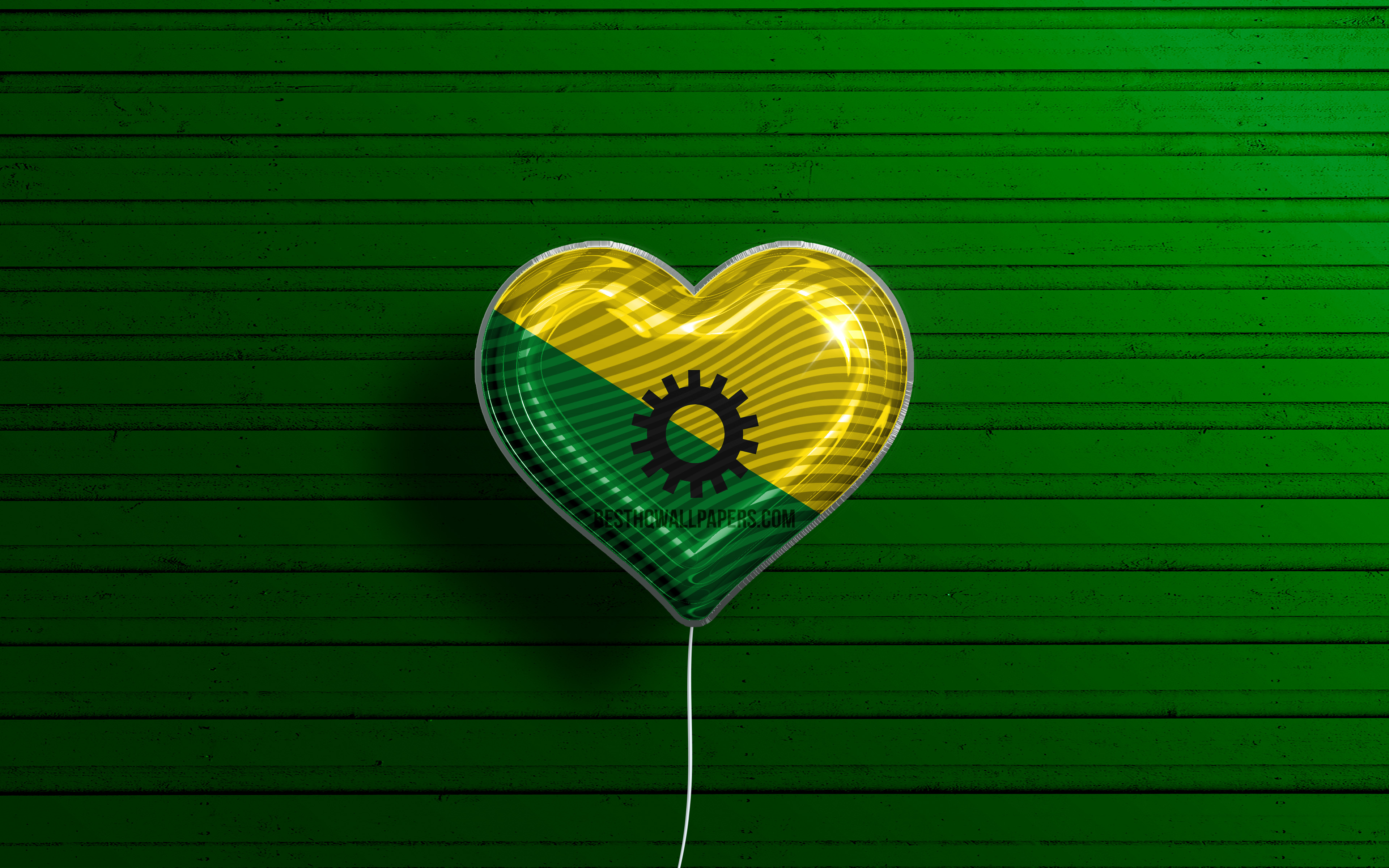 I Love Dosquebradas, 4k, realistic balloons, green wooden background, Day of Dosquebradas, Colombian cities, flag of Dosquebradas, Colombia, balloon with flag, cities of Colombia, Dosquebradas flag, Dosquebradas