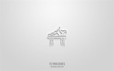 Flying shoes 3d icon, white background, 3d symbols, Flying shoes, technology icons, 3d icons, Flying shoes sign, technology 3d icons