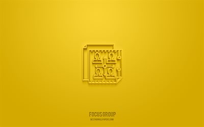 Focus group 3d icon, yellow background, 3d symbols, Focus group, business icons, 3d icons, Focus group sign, business 3d icons