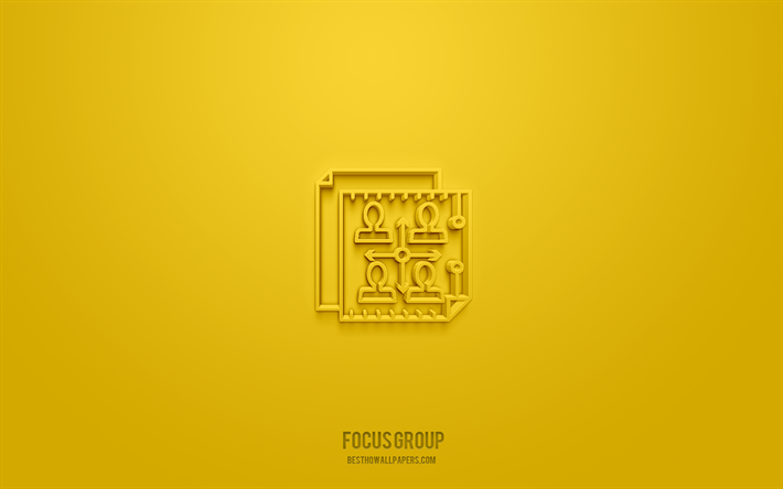 フォーカスグループの3dアイコン, 黄色の背景, 3dシンボル, フォーカスグループ, ビジネスアイコン, 3dアイコン, フォーカスグループサイン, ビジネス3dアイコン