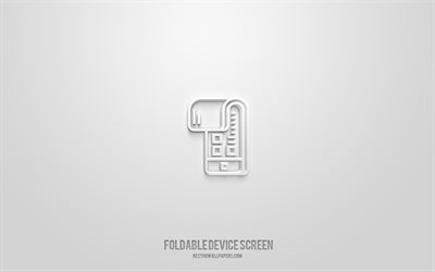 schermo del dispositivo pieghevole 3d icona, sfondo bianco, simboli 3d, schermo del dispositivo pieghevole, icone della tecnologia, icone 3d, segno dello schermo del dispositivo pieghevole, icone della tecnologia 3d