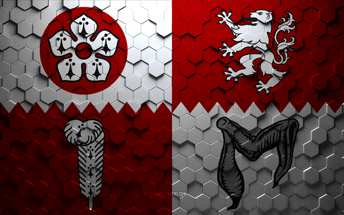 Flag of Leicestershire, honeycomb art, Leicestershire hexagons flag, Leicestershire 3d hexagons art, Leicestershire flag