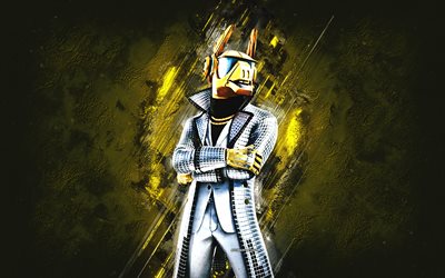 Fortnite Formal White Y0ND3R Skin, Fortnite, main characters, yellow stone background, Formal White Y0ND3R, Fortnite skins, Formal White Y0ND3R Skin, Formal White Y0ND3R Fortnite, Fortnite characters
