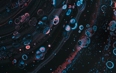 dark 3D waves, 4k, bubbles patterns, liquid art, creative, abstract backgrounds, liquid textures, background with waves, 3D waves, liquid patterns