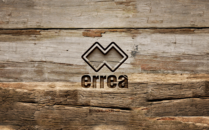 Errea wooden logo, 4K, wooden backgrounds, brands, Errea logo, creative, wood carving, Errea