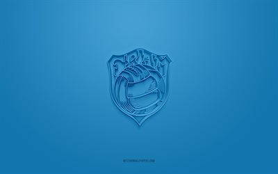fram reykjavik, luova 3d-logo, sininen tausta, besta-deild karla, 3d-tunnus, islannin jalkapalloseura, islanti, 3d-taide, jalkapallo, fram reykjavik 3d-logo