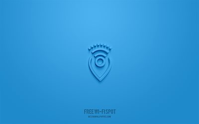 無料のwi-fiスポット3dアイコン, 青い背景, 3dシンボル, 無料wi-fiスポット, ネットワークアイコン, 3dアイコン, 無料wi-fiスポットサイン, ネットワーク3dアイコン