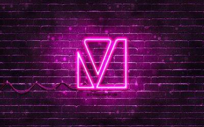 verbatim violetti logo, 4k, violetti tiilisein&#228;, verbatim logo, tuotemerkit, verbatim neon logo, verbatim