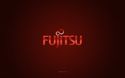 fujitsu-logo, punainen kiilt&#228;v&#228; logo, fujitsumetal-tunnus, punainen hiilikuiturakenne, fujitsu, tuotemerkit, luova taide, fujitsu-tunnus