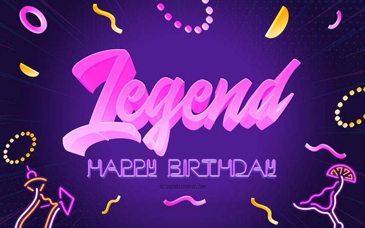 Happy Birthday Legend, 4k, Purple Party Background, Legend, creative art, Happy Legend birthday, Legend name, Birthday Party Background
