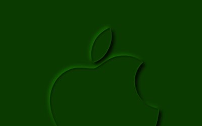 logo verde mela, 4k, creativo, minimal, sfondi verdi, logo apple 3d, minimalismo apple, logo apple, apple