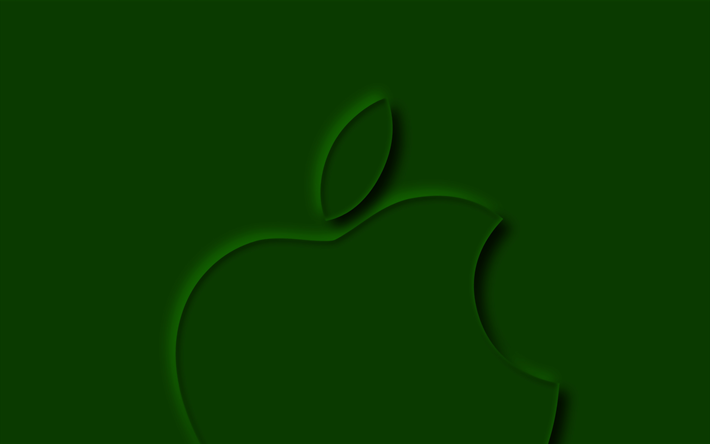 apple yeşil logosu, 4k, yaratıcı, minimal, yeşil arka planlar, apple 3d logosu, apple minimalizmi, apple logosu, apple